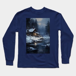 cozy winter nights - cabin by the lake - 2 Long Sleeve T-Shirt